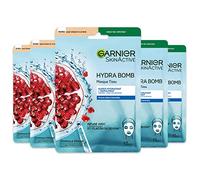Garnier Skin Active - Juego de mascarillas de tela Hydra Bomb hidratantes y rellenadoras - A base de granada y ácido hialurónico - Vegano y sin experimentos con animales - Tejido compostable - Para