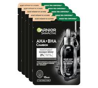 Garnier Skin Active Mascarilla Facial Pure Charcoal de Tejido Matificante Detox Purifica e Hidrata con Té Negro LHA y Ácido Hialurónico - 5 Mascarillas Desechables