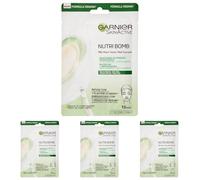 GARNIER Skin Active Nutri Bomb Milky Mask Tissu Reparadora Mascarilla de Tejido con Leche de Almendra Ecológica y Ácido Hialurónico para Pieles Secas y Tirantes 28 g (Paquete de 4)
