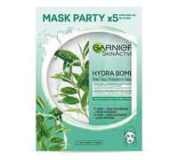 Garnier Skin Active, Tissu Mask Matificante, Mascarilla Facial de Tejido con Té Verde y Ácido Hialurónico para Pieles Mixtas a Grasas, Hidrata y Matifica la Piel, 5 Unidades
