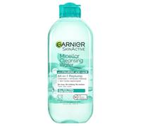 Garnier SkinActive Agua de limpieza micelar, desmaquillante hidratante y replumante todo en 1 + limpiador facial, con ácido hialurónico + aloe, para pieles normales a sensibles, 400 ml