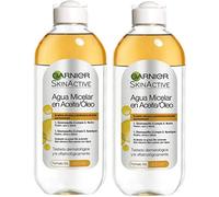 Garnier SkinActive Agua Micelar en Aceite Waterproof, Lote 2 x 400 ml | Agua Micelar en Aceite, Elimina Maquillaje Waterproof, Nutre y Desmaquilla, SkinActive, Lote 2 x 400 ml