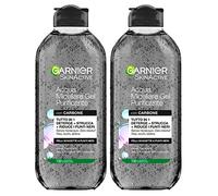 Garnier SkinActive Gel limpiador de agua micelar todo en 1 con carbón vegetal para puntos negros, fórmula hipoalergénica sin aclarado para cara, ojos y labios, 2 botellas de 400 ml