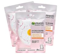 Garnier SkinActive Hydra Bomb - Mascarilla facial de tejido hidratante y calmante con manzanilla y ácido hialurónico - 3 paquetes de 1 aplicación