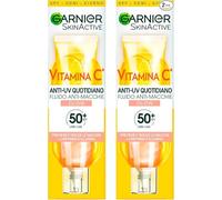 Garnier SkinActive - Líquido facial antiUV diario con vitamina C, brillo antimanchas, UPF 50+, brillo uniforme, hidratante, protege la piel contra los rayos UVA y UVB, 2 botellas de 40 ml
