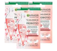 Garnier SkinActive Mascarilla Reparadora de Ojos 1/2 Millón de Fracciones de Probióticos Para Todo Tipo de Piel Minimiza Arrugas Sutiles en Tejido Biodegradable - 3 Envases de 1 Aplicación
