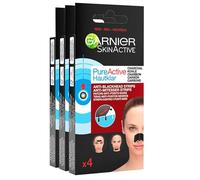Garnier SkinActive Pure Active Strip Zona T - Tiritas Hautklar anti puntos negros de carbón para nariz frente y barbilla purificante con ácido salicílico - 3 paquetes de 4 parches