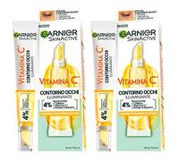 Garnier SkinActive Vitamina C Crema Iluminadora para Contorno de Ojos para Ojos Apagados y Cansados Fórmula Vegana con Niacinamida Cafeína y Plátano en Polvo - 2 Botellas de 15ml