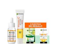 Garnier SkinActive Vitamina C Rutina Antimanchas: UV Fluid FPS 50+ Glow 50 ml + Sérum Antimanchas de Día 30 ml + Muestras de Regalo (3 x Mixa Crema Corporal Antimanchas y 3 x Sérum Antimanchas de Día)