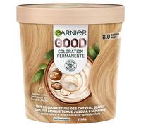 Garnier - Tinte permanente para el cabello - Sin amoniaco - 90% ingredientes de origen natural - Manteca de karité - 100% cobertura para cabello blanco - Good Miel rubio 8.0