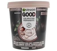 Garnier - Tinte permanente para el cabello - Sin amoniaco - 90% ingredientes naturales - Manteca de karité - 100% cobertura para cabello blanco - GOOD Castaño Cacao 4.0