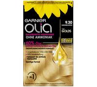 Garnier Tinte permanente sin amoniaco con aceites naturales nutritivos, cobertura completa de canas, coloración permanente Olia, oro caramelo 9,30 (rubio), 1 unidad