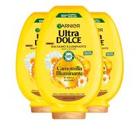 Garnier Ultra Dolce Acondicionador Manzanilla aclarante para cabello claro con miel de flores, hidratante, desenredante, protector, ingredientes 98% de origen natural - 3 botellas de