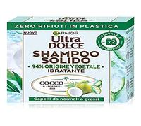 Garnier Ultra Dolce Champú de coco y aloe vera para cabello normal a graso con embalaje 100% ecológico sin plástico, 60 g