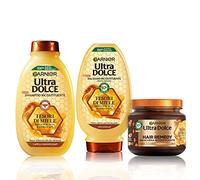 Garnier Ultra Dulce Rutina Tesoros Completa de Miel, Set con Champú + Acondicionador + Mascarilla Ideal para Cabellos dañados con Miel de Acacia y Cera de Abejas