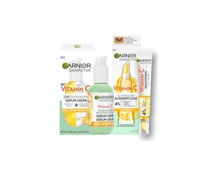 Garnier Vitamin C Glow Booster Set mit Anti-Müdigkeits Augenpflege und Serum Crème, Für eine strahlende und ebenmäßige Haut und zur Milderung von Müdigkeitsanzeichen, SkinActive, 2-teilig