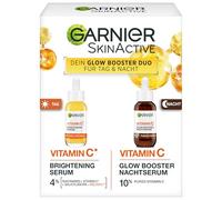 Garnier Vitamina C Glow Booster Suero Duo para día y noche, con suero antioscuros y suero de noche brillante contra manchas oscuras y piel cansada, fórmula vegana, SkinActive, 2 x 30 ml