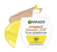 Garnier Vitamina C Wonder Tint All In-1 - Tinte líquido tintado para cuidado diario con SPF 50+ para brillo y uniformidad, tinta de piel con 5% de glicerina, niacinamida y vitamina C contra manchas