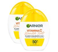 Garnier Vitamina C Wonder Tint Fluid Coloriertes Fluid 3in1 SPF 50+ Light Uniform protege la piel contra las manchas con glicerina niacinamida vitamina C y pigmentos naturales - 2 botellas de 40 ml