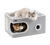 Garnpet Cama para gatos de interior, casa de cubo, camas cubiertas para gatos y muebles con almohadilla para rascar y tienda de campaña oculta, bonito condominio moderno para gatos múltiples mascotas
