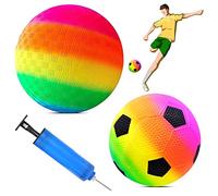 GAROMIA 2 Piezas Bouncy Balón de Fútbol Pelotas de PVC Juguete Infantil Rainbow Ball Hinchable con Arcoíris Bomba Pelota de Playa Pelotas Pelota Suave Bola de Juego para Niños Interior y Exterior