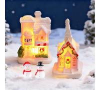 GAROMIA Pueblo de Navidad con iluminación, 2 unidades, mini casa de luz, casa de huéspedes, decoración de Navidad, decoración de Navidad, decoración de Navidad, decoración de interior, mini ciudad de