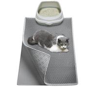 Garoopion Alfombra Arenero Gato, 61x38cm Alfombrilla Arenero Gato, Impermeable Alfombra Arena Gatos, Diseño de Doble Capa en Forma de Panal, Gris, 1 Lado Conectado