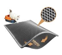 Garoopion Alfombra Arenero Gato, 76x61cm Alfombrilla Arenero Gato, Impermeable Alfombra Arena Gatos, Diseño de Doble Capa en Forma de Panal, Gris