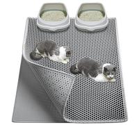 Garoopion Alfombra Arenero Gato, 90x76cm Alfombrilla Arenero Gato, Impermeable Alfombra Arena Gatos, Diseño de Doble Capa en Forma de Panal, Gris, 1 Lado Conectado