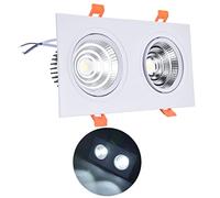 Garosa 2x7W COB Downlight 6000K 100-264V LED Iluminación Empotrada COB Luz Direccional Ajustable Luz de Techo Empotrada Rectangular de Doble Cabezal con Controlador LED para Dormitorio