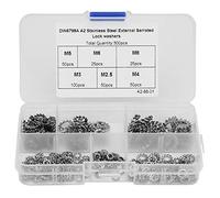 300pcs Arandela de acero inoxidable M2.5 M3 M4 M5 M6 M8 Tuerca de tornillo dentada externa Junta plana Conjunto de conjunto de arandela de seguridad dentada externa