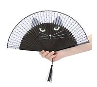 Garosa Abanico Plegable de Bambú con Diseño de Gato Ventilador Manual Artístico para Bodas Festivales Baile Teatro Decoración