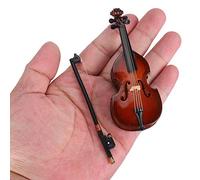 Garosa Adorno de bajo en Miniatura de Madera de 10 cm con Soporte, y Estuche, Mini réplica de Instrumento Musical, Modelo de casa de muñecas en Miniatura Coleccionable