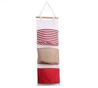 Garosa Bolsillos de Almacenamiento de Algodón y Lino, Bolsa Organizadora de Pared para Colgar, 3 Capas con Adorno de Encaje de Ondas Dulces para Dormitorio, Baño, Puerta de Oficina (Rojo)