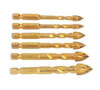 Garosa Broca de Punta de Lanza Cruzada, Juego de Carburo Cementado para Aplicaciones de Vidrio y Cerámica, Broca con Hexagonal de 6 Piezas para Taladro Manual Eléctrico