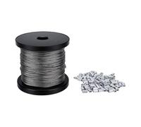Garosa Cable de Avión de Cuerda de Alambre de Acero Inoxidable 304 de 1,5 Mm X 100 M con 100 Manguitos de Engarzado de Aluminio para Proyectos de Garaje en Interiores y Exteriores,
