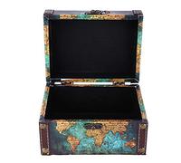 Garosa Caja de Almacenamiento Madera, Organizador Joyas Estilo Vintage para Escritorio Decoración con Diseño Europeo (2208A-06-Mapa Verde)