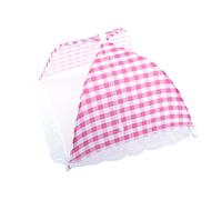 Garosa Cubierta Plegable para Alimentos, Red de Malla Emergente con Orillo de Encaje a Cuadros para Cenar Al Aire Libre, Barbacoa, Picnic, Camping, Fiesta en la Piscina, 12,5 "x 12,2" (PINK)