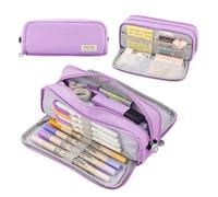 Garosa Estuche Oxford con Cremallera Lateral y Bolsillo de Malla, Estuche de Lona de Gran Capacidad para Estudiantes Artistas Viajeros, Organizador de Papelería Multifuncional de 21x5x9cm (Purple)