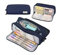 Garosa Estuche Oxford con Cremallera Lateral y Bolsillo de Malla, Estuche de Lona de Gran Capacidad para Estudiantes Artistas Viajeros, Organizador de Papelería Multifuncional de 21x5x9cm (Blue)