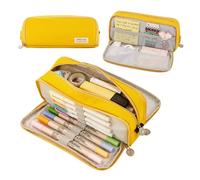 Garosa Estuche Oxford con Cremallera Lateral y Bolsillo de Malla, Estuche de Lona de Gran Capacidad para Estudiantes Artistas Viajeros, Organizador de Papelería Multifuncional de 21x5x9cm (Yellow)