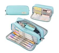 Garosa Estuche Oxford con Cremallera Lateral y Bolsillo de Malla, Estuche de Lona de Gran Capacidad para Estudiantes Artistas Viajeros, Organizador de Papelería Multifuncional de 21x5x9cm (azul claro)