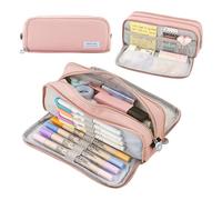 Garosa Estuche Oxford con Cremallera Lateral y Bolsillo de Malla, Estuche de Lona de Gran Capacidad para Estudiantes Artistas Viajeros, Organizador de Papelería Multifuncional de 21x5x9cm (Pink)