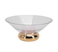 Garosa Frutero Decorativo con Agujeros de Drenaje, Base Resistente, Cuenco Transparente con Textura Glacial, PP PET, para Ensalada de Frutas y Verduras, Decoración del Hogar de Cocina (Oro cónico)
