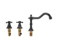Garosa Grifo de Lavabo de Baño, Latón Antiguo, Mezclador de Tres Agujeros, Negro, Rosca G1/2, Doble Manija