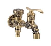 Garosa Grifo Jardín Exterior con 2 Manijas y 2 Orificios, Grifo Montaje en Pared para Riego, Patio, Lavandería y Baño, Conexión Estándar, Manguera Agua