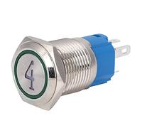 Garosa Interruptor de Botón Pulsador de Acero Inoxidable 16 Mm 5 Pines Cabeza Plana Auto Reinicio Luz Roja 12 VCC 1NO1NC IP65 para Paneles de Control Equipos Electrónicos de Bricolaje (GREEN)