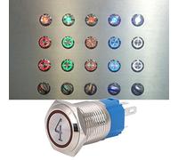 Garosa Interruptor de Botón Pulsador de Acero Inoxidable 16 Mm 5 Pines Cabeza Plana Auto Reinicio Luz Roja 12 VCC 1NO1NC IP65 para Paneles de Control Equipos Electrónicos de Bricolaje (rojo)