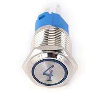 Garosa Interruptor de Botón Pulsador de Acero Inoxidable 16 Mm 5 Pines Cabeza Plana Auto Reinicio Luz Roja 12 VCC 1NO1NC IP65 para Paneles de Control Equipos Electrónicos de Bricolaje (BLUE)