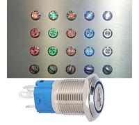 Garosa Interruptor de Botón Pulsador de Acero Inoxidable 16 Mm 5 Pines Cabeza Plana Auto Reinicio Luz Roja 12 VCC 1NO1NC IP65 para Paneles de Control Equipos Electrónicos de Bricolaje (BLUE)